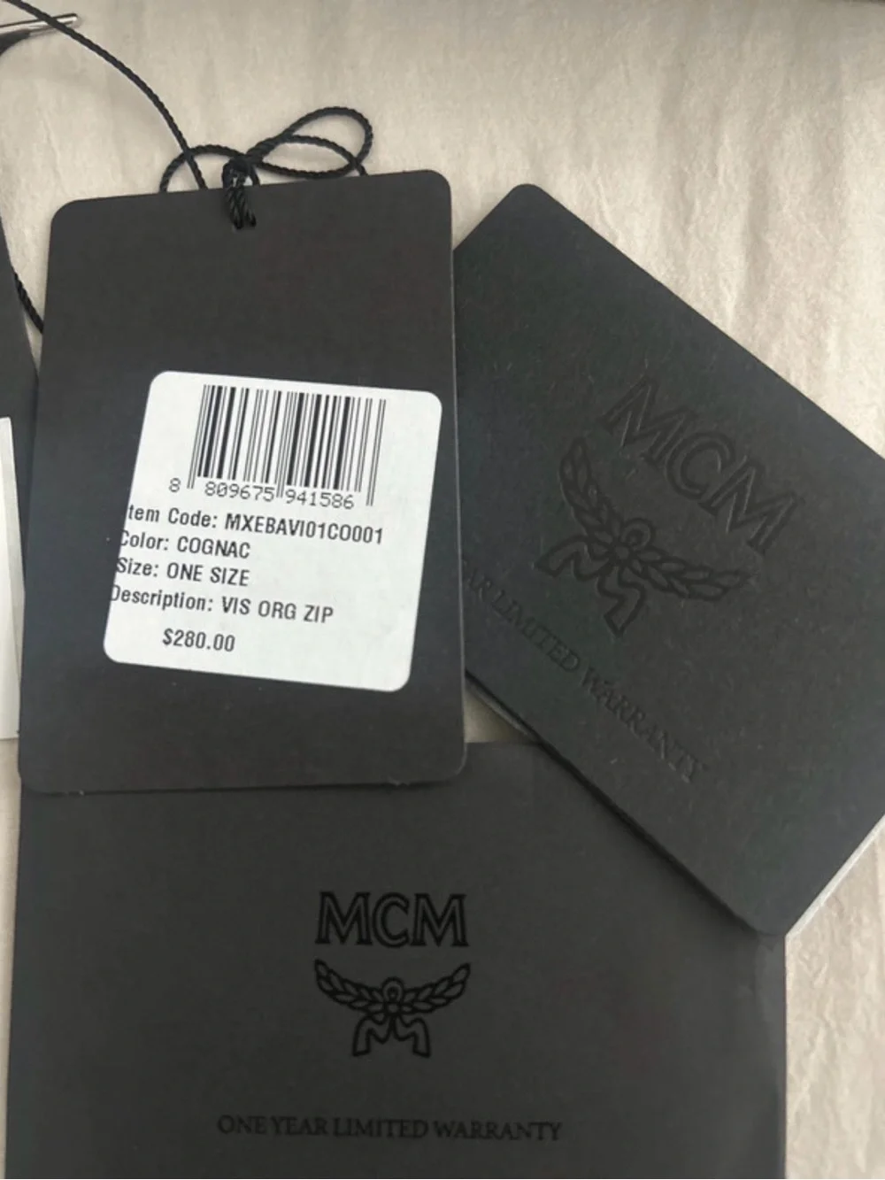 MCM Cognac Visetos Zip Phone Pouch with Black Strap